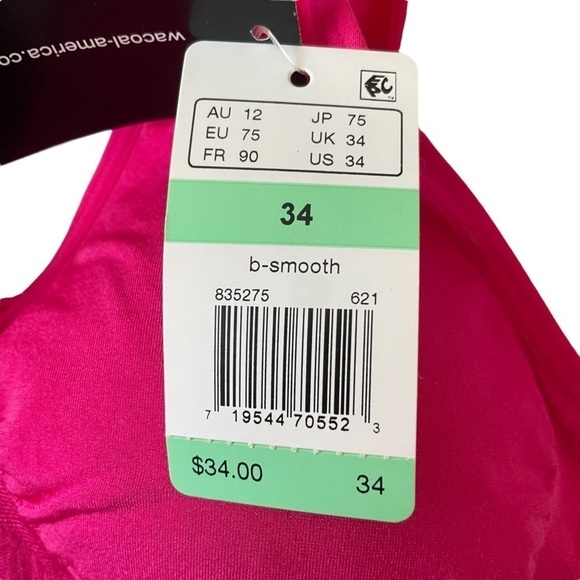 NWT Wacoal B-Smooth Fuchsia Wire Free Bralette, Band Size 34 - Picture 5 of 6